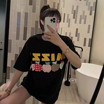 Zhou Xingxing~Large size design sense T-shirt womens clothing slightly fat mm cover belly Tibetan meat age-reducing Western style short-sleeved top mid-length