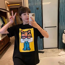 Zhou Xingxing with the same paragraph 2022 summer new cute squat tiger niche all-match mid-length cotton short-sleeved T-shirt women