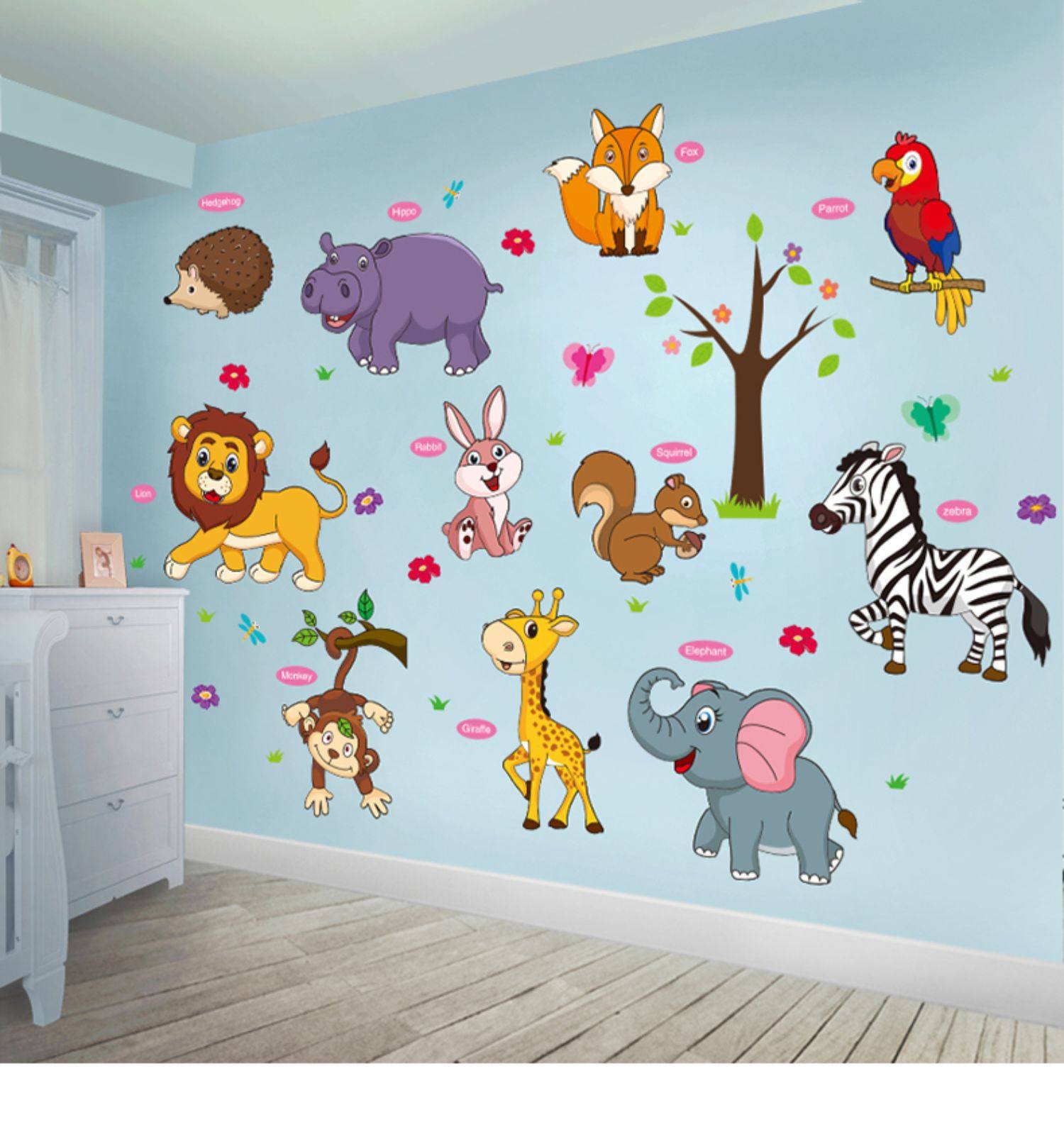 卡通动物墙贴纸儿童房宝宝婴儿房间幼儿园墙面装饰墙贴画自粘卧室