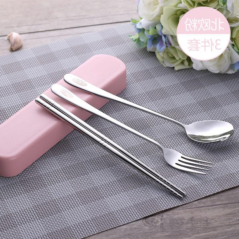 Han edition student 1 double fork spoon, chopsticks tableware suit portable three - piece box of stainless steel