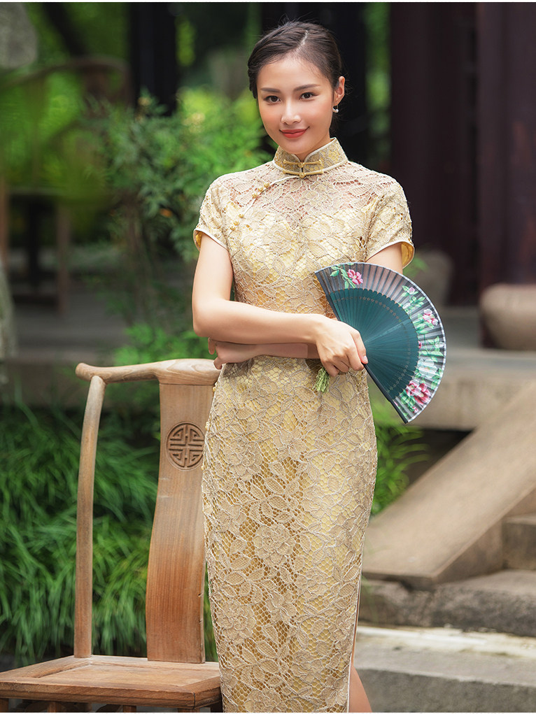 盖世红颜蕾丝改良镂空旗袍裙