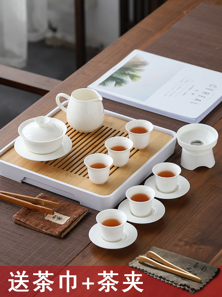 Dehua kung fu tea set office Japanese household contracted the teapot tea tray was white porcelain ceramic cups small tureen