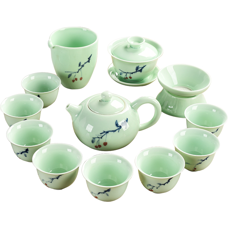 Contracted ceramic tea set hand - made celadon fishing kung fu tea teapot teacup tureen tea home office