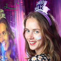 Jasmine party) Happy New Year Happy HappyNewYear Head Decorated Letters Bright Pink Photo Hair Stirrup for men and women