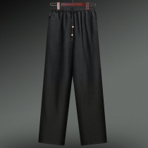 China Wind Summer Thin cotton linen pants for elderly mens dad casual loose linen tightness waist pants