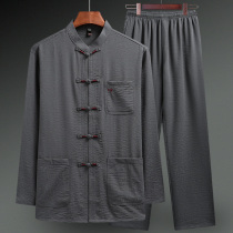 Tang suit mens middle-aged father spring and summer clothes old man clothes grandfather clothes shirt Chinese style thin long sleeve suit