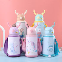316 stainless steel antler childrens thermos cup cartoon cute water pot with straw dual-purpose portable water Cup