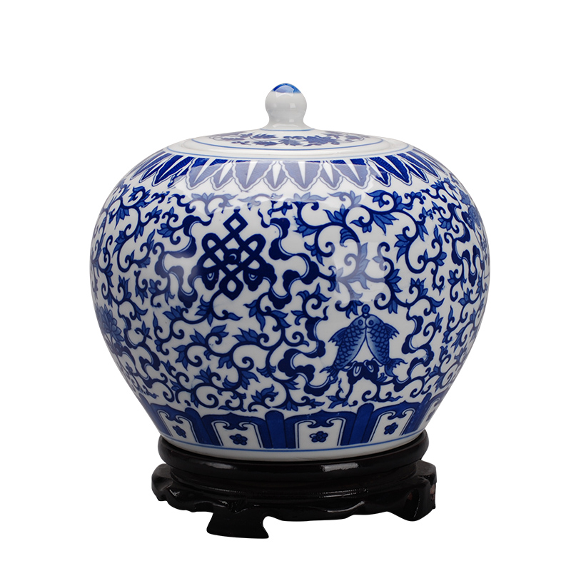 Jingdezhen ceramic modern blue and white porcelain vase caddy fixings storage tank crafts home living room set