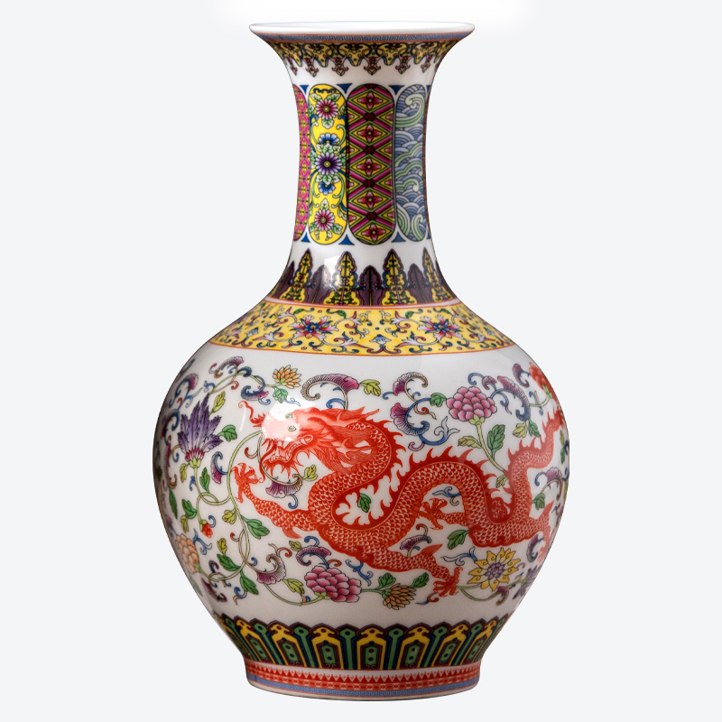 Dragons and phoenixes vase Chinese jingdezhen ceramics sitting room adornment flower arranging famille rose porcelain furnishing articles furnishing articles antique frame