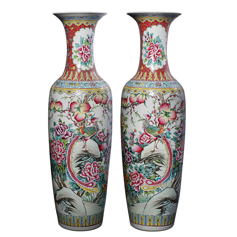 Jingdezhen ceramic floor big vase archaize manual powder enamel sitting room furnishing articles furnishing articles hotel decoration