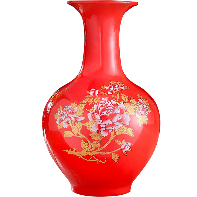 Jingdezhen ceramics China red peony vase household adornment handicraft furnishing articles wedding gift for the wedding