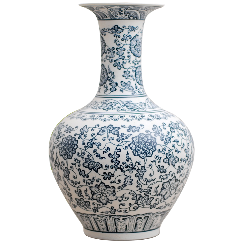 Jingdezhen ceramic vase large thin foetus pervious to light blue and white porcelain crafts antique decoration pieces of home decoration in the living room