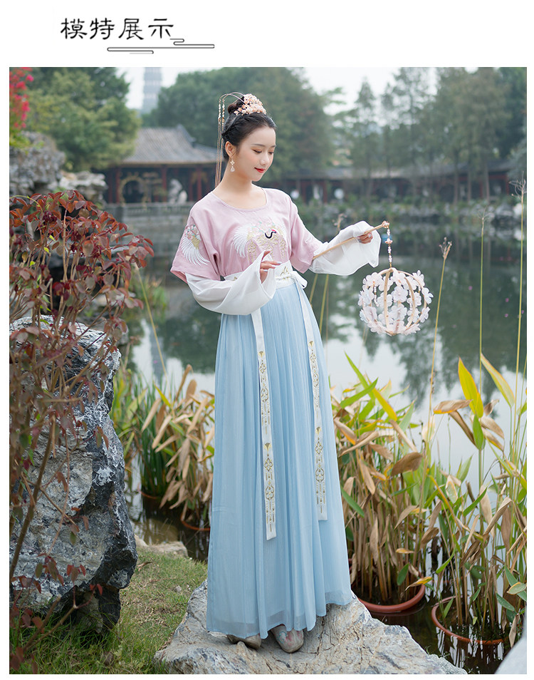 实拍汉服女圆领绣花齐腰襦裙日常三件套春夏