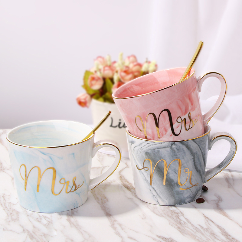 European marble ceramic keller cup couples home coffee cups with cover teaspoons of drinking a cup of office men and women