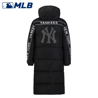 MLB羽绒服后背大字母NY标长款保暖棉服洋基队男女款黑色防风外套