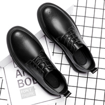 Leather Shoes Mens Winter Business Positive Dress Mens Shoes Accessories Men Casual Youth Soft Leather Soft Bottom Thick Bottom Black