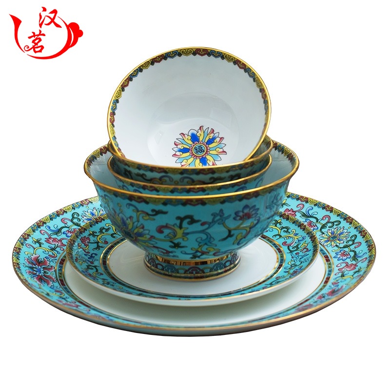 Shu also dishes suit European colored enamel ipads porcelain tableware suit high - end dishes combination table to difference gifts