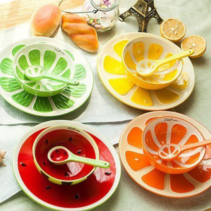 Japanese fruit watermelon ceramic tableware dishes suit household lovely creative move individual eat bowl dish the spoon