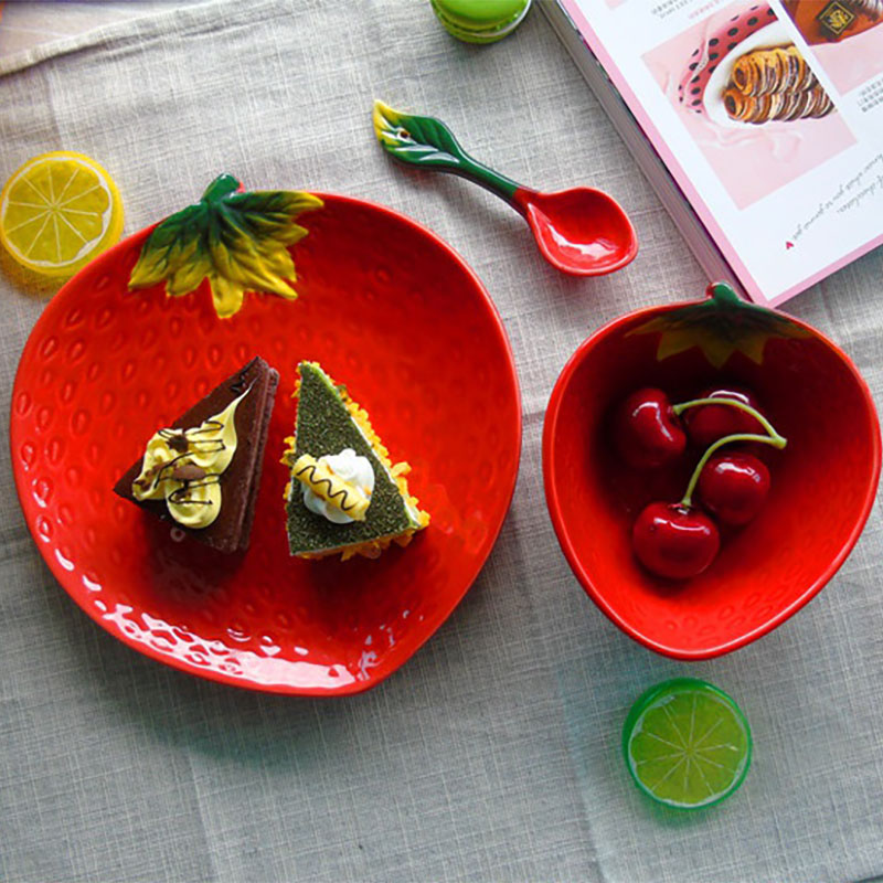 Jingdezhen sweet watermelon fruit salad rice bowls bowl plates spoon, ceramic tableware suit