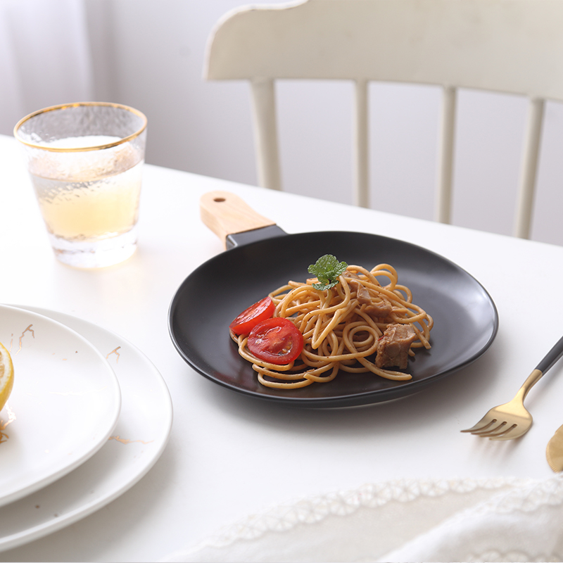 The Nordic tableware marble matte enrolled gold ceramic tableware with wood, ceramic disc steak plate western - style food plate of pasta dish