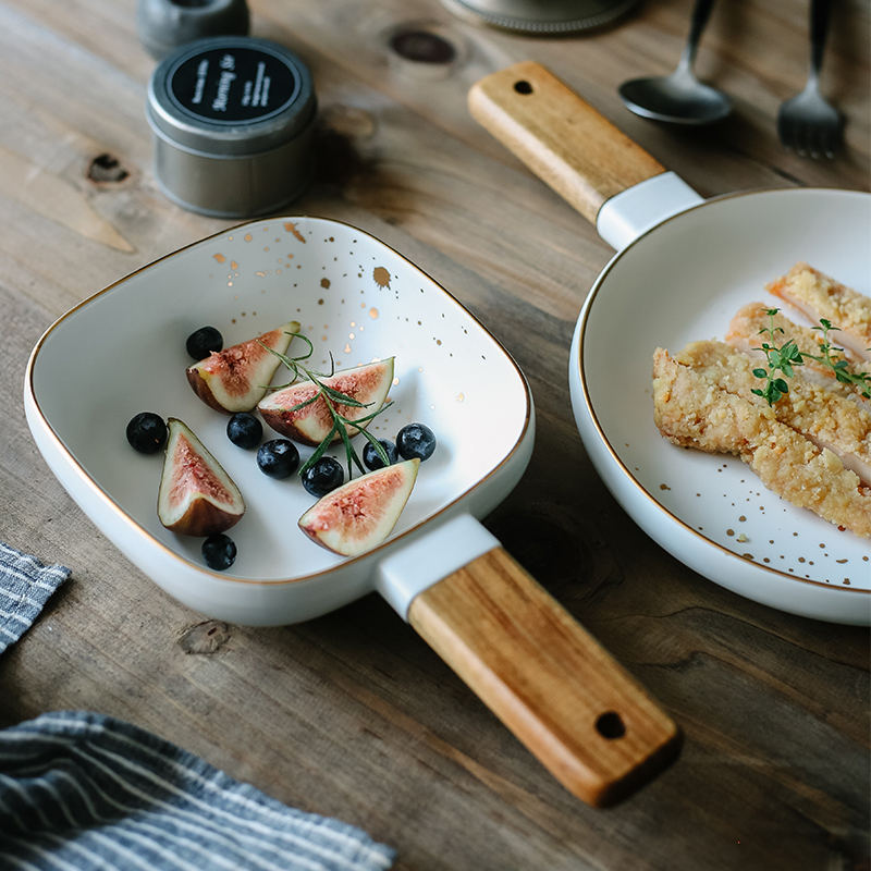 Creative ceramic wooden Nordic made wooden handle his bowl on the salad bowl of Japanese rainbow such as bowl food tableware soup bowl