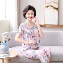 Mom pajamas summer thin loose large size middle-aged cotton silk set home clothes short sleeve artificial cotton two-piece set