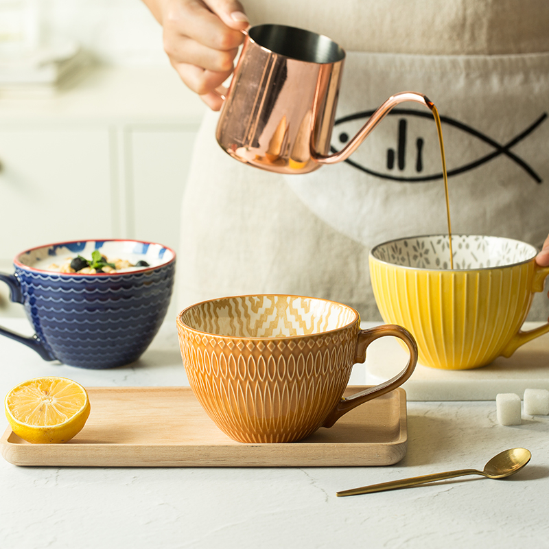 Glass ceramic reliefs restoring ancient ways move cup hand - made cereal breakfast cup ultimately responds a cup of milk a cup of coffee cup couples