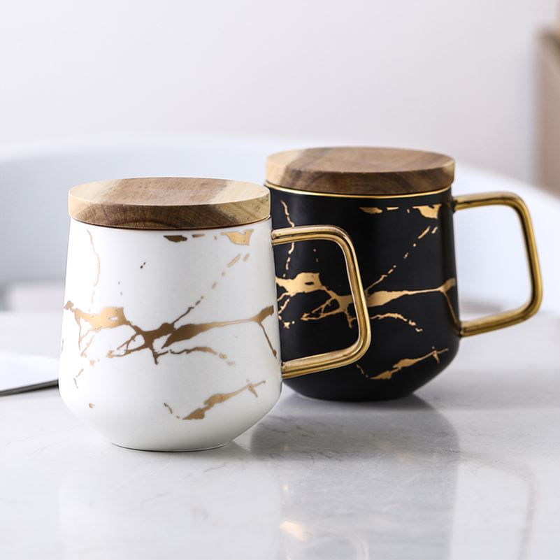 Marble coffee cup household glass ceramic cups male office female students mark cup with cover