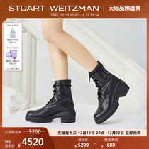 Stuart Weitzman SW Nisha Autumn Winter Platform British Style Lace Up Ankle Boots Dark Martin Boots Women