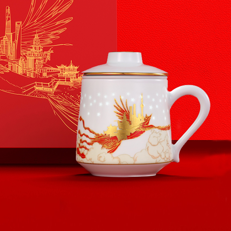 Jingdezhen flagship store ceramic large - capacity water filtering keller cup office business pen this suit