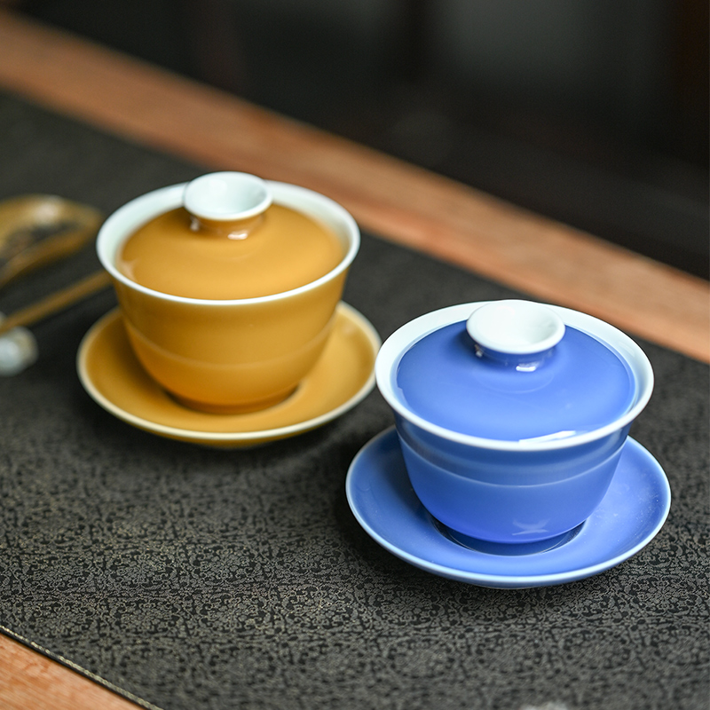 Jingdezhen ceramic tureen official flagship store home 3 to make tea with cover bowl of high - end color glaze tea by hand