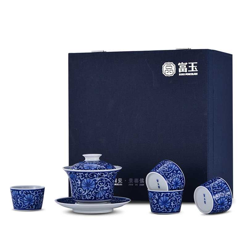 Jingdezhen flagship store hand - made porcelain ceramic white porcelain kung fu tea set suit high - end large tureen tea cups