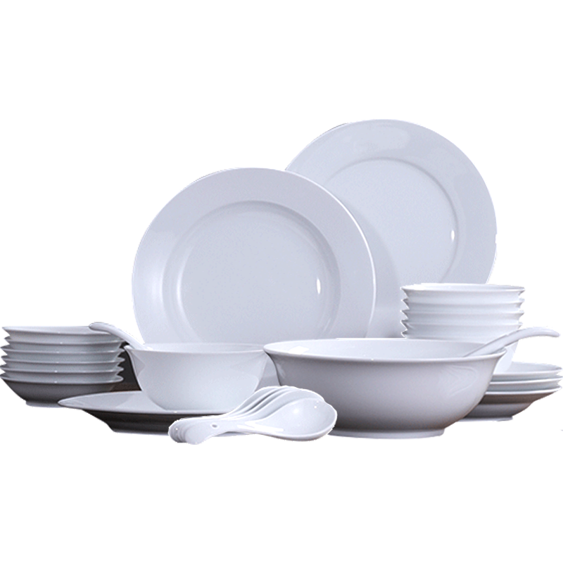 Jingdezhen flagship store white porcelain tableware suit household microwave eating bread and butter dish soup bowl dishes with bulk