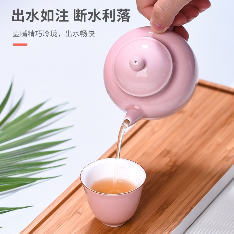 Jingdezhen flagship store ceramic color glaze teapot small single pot of household ball hole filter handle pot of kung fu tea set