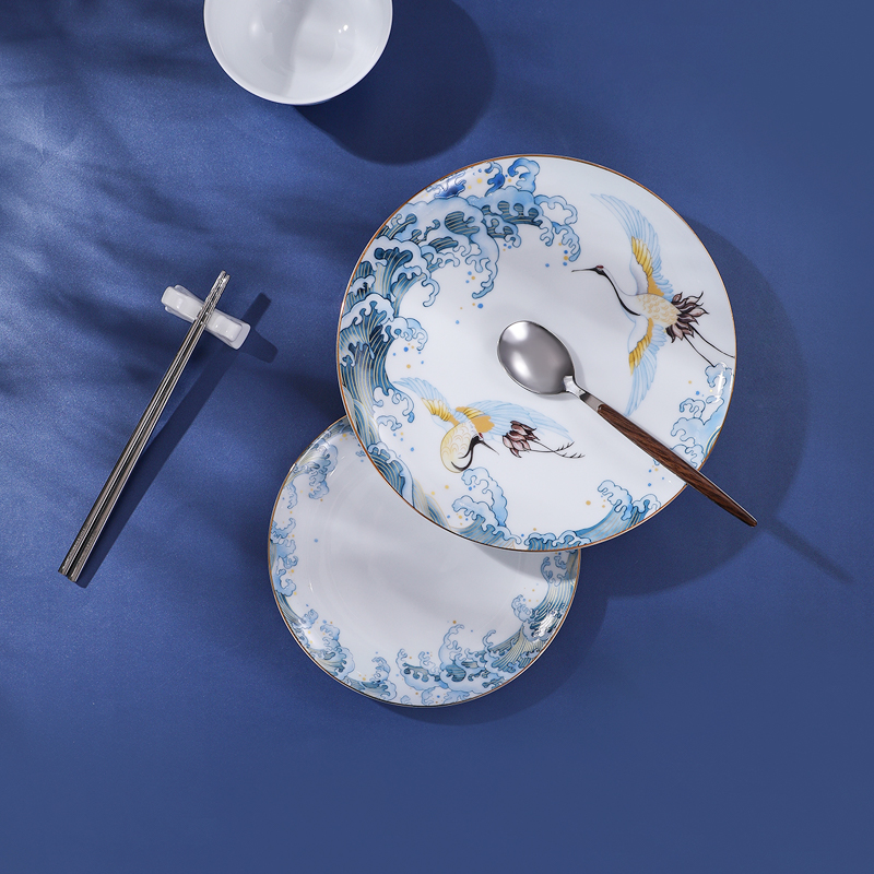 Jingdezhen flagship store ceramic Chinese style household gifts one key-2 luxury food dishes spoons chopsticks tableware suit