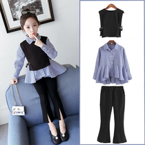 Girl set 2021 new autumn dress childrens clothing childrens spring and autumn clothes little girl fashionable Net red three-piece set