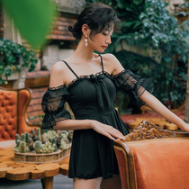 OMOM lace half sleeve swimsuit Womens one-piece skirt conservative high waist thin belly cover Sanya bath suit holiday swimsuit