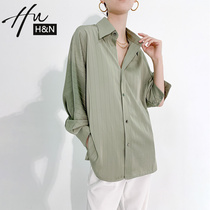 Green Striped Shirt Woman Design Sensation Small Crowdfeel 2022 New Temperament Loose Blouse Shirt Woman