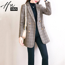Plaid suit jacket woman big code fat mm display slim cover 2022 new spring autumn fashion temperament Western suit woman blouse