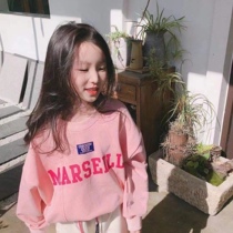 Youmizuo Korean childrens clothing girls pink sweater 2021 early spring new little girl Korean loose top Western style