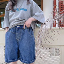 Korean Boy Clothing 2022 Summer Children Fashion Jeans Boy Girl Foreign Air Shorts 50% Pants A Large Child Tide