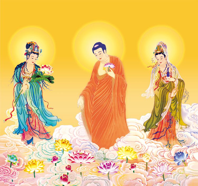 佛像西方三圣接引图接引图壁画极乐世界背景墙阿弥陀佛接引图壁纸