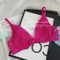 Korean heroine Pink D cup eye-catching color sexy hollow lace underwear quality perspective soft large size