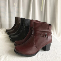 Gas Field Full Earth Big Code Lady Genuine Leather Head Layer Leather High Heel Midcylinder Boots Autumn Winter Warm KK Money