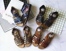 Personality Roman Style Big Foot Warm Big Code Lady Genuine Leather Flat Bottom Sandal Breathable Anti Slip Zipper