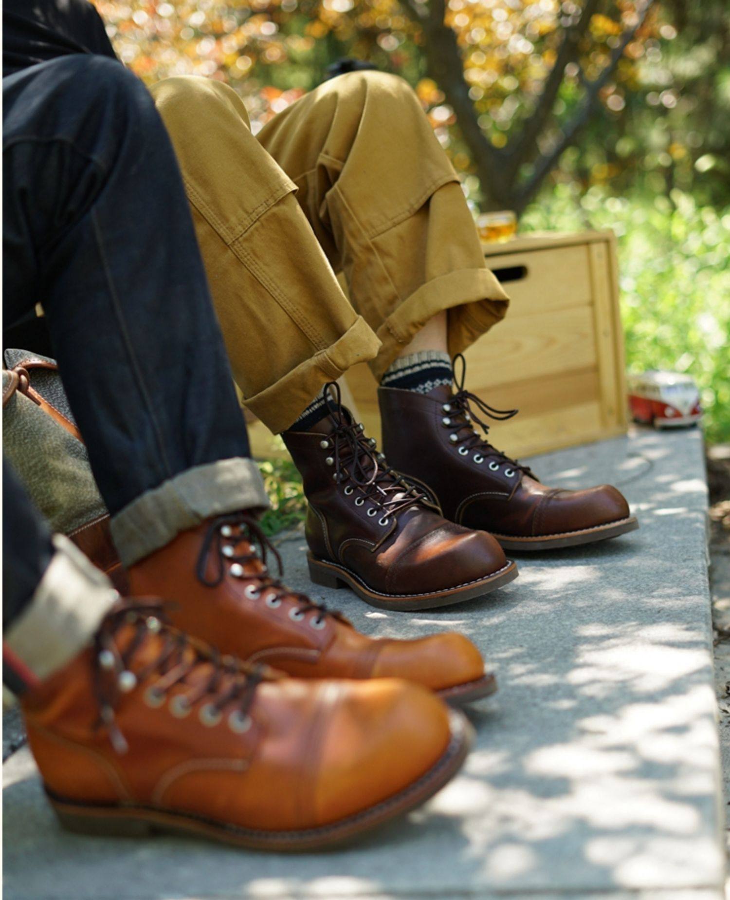 复古手工固特异8111伞兵靴男工装靴男休闲皮鞋机车靴马丁靴男百搭