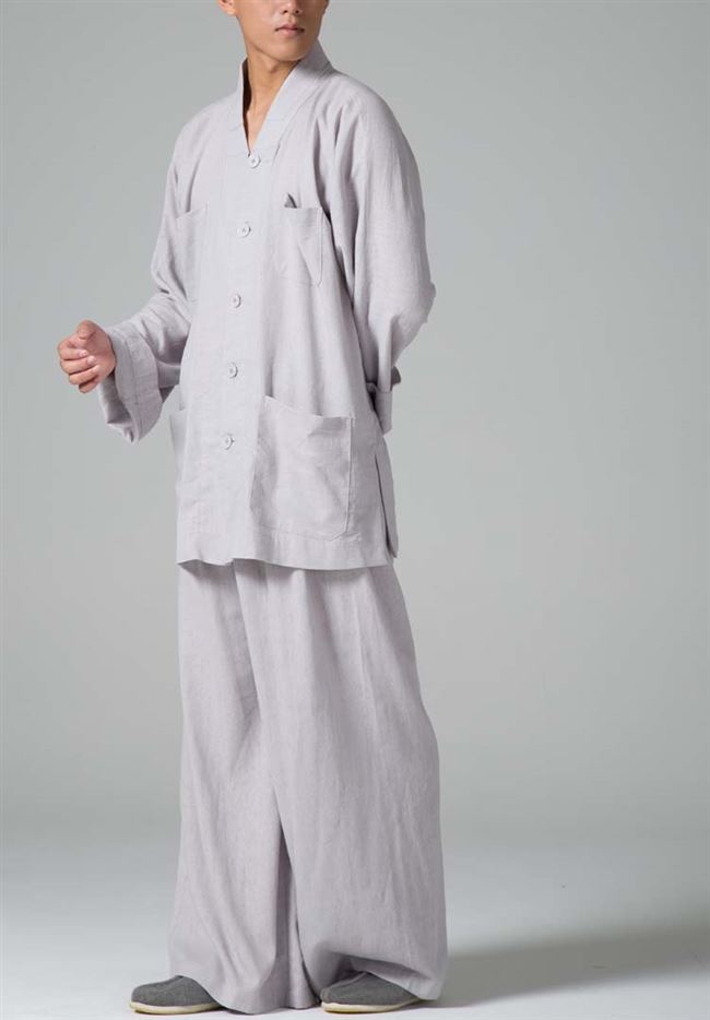 慈缘僧服短褂套装禅修春秋款长袖短衫棉麻僧衣服男女裤中小褂出家_不