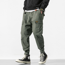 Spring and autumn Japanese retro Yu Wenle multi-pocket overalls mens fashion brand loose velcro drawstring Harun trousers