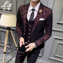 Suit suit host EMCEE dress British slim Jacquard fashion suit three-piece fashion dinner dress