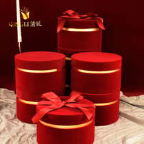 Round gift box INS Net red high-end red velvet wedding gift birthday gift creative packaging empty box
